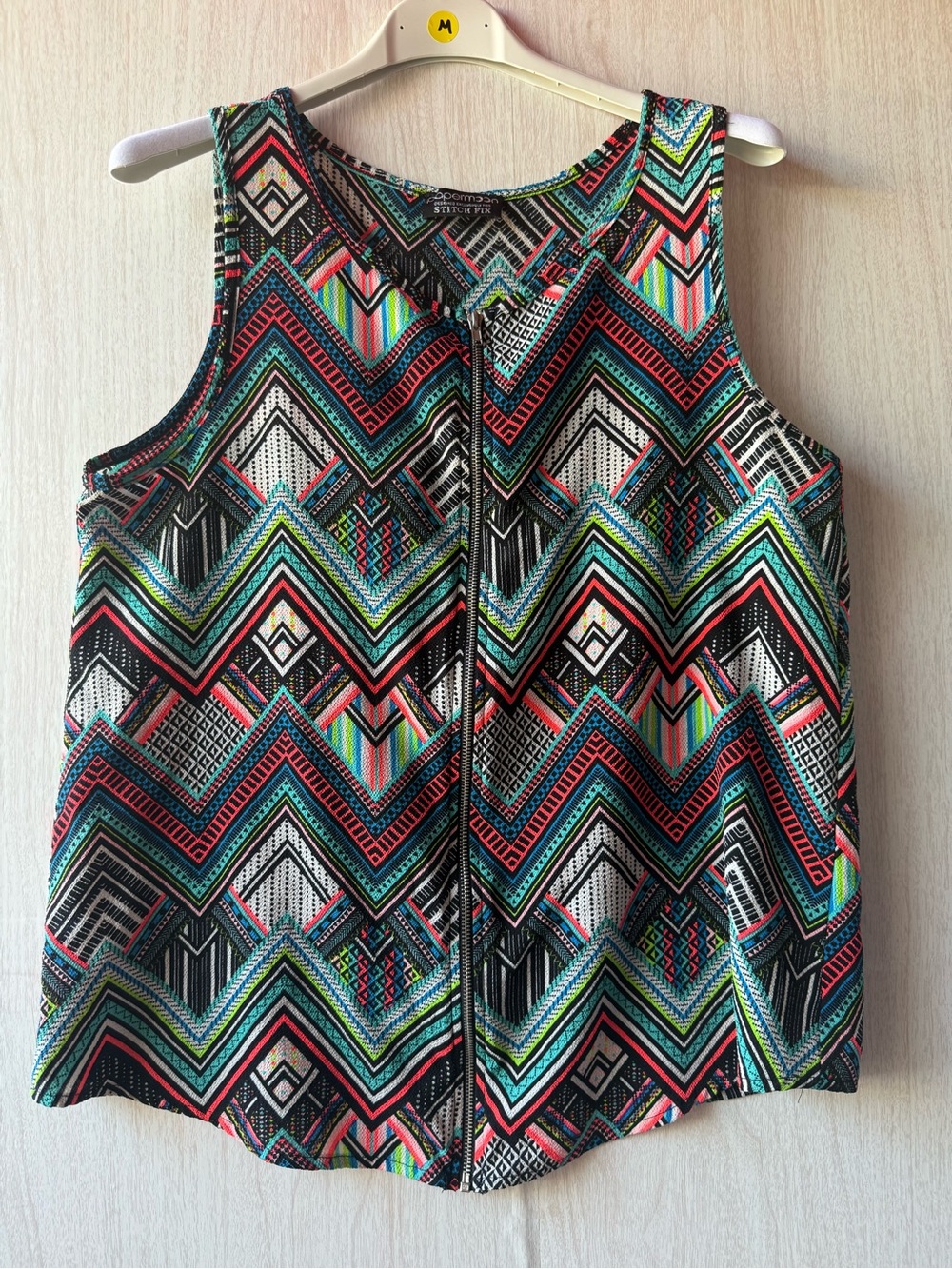 Papermoon Black, Teal, Coral & Yellow Geometric Zip-Front Tank